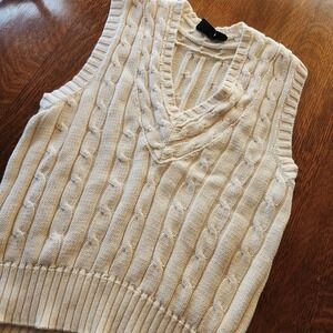 VTG Liz Sport Women Cotton Open Knit Sleeveless Sweater Medium Trendy Coastal